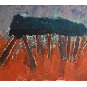 Olivenhain auf rotorangenem Feld