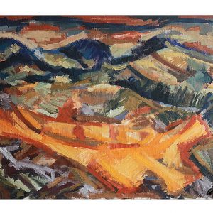 Griechische Landschaft auf dem Peloponnes mit Blick auf das Taygetos Gebirge (II)