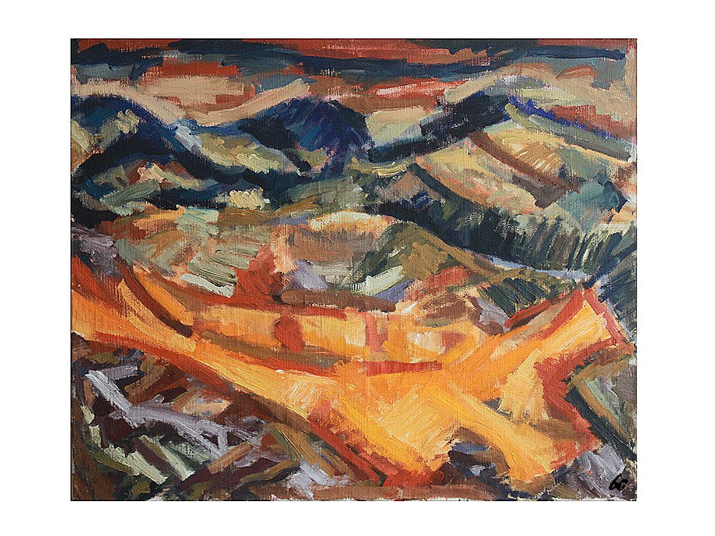 Griechische Landschaft auf dem Peloponnes mit Blick auf das Taygetos Gebirge (II)